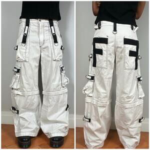 Y2K Tripp NYC Baggy Bondage Cargo Pants White Mens Small Vtg Mall Goth Grunge